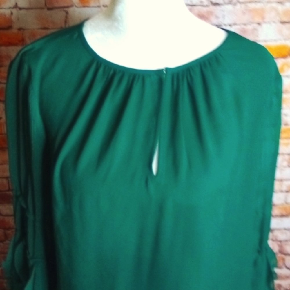 Worthington Emerald Green Semi Sheer Keyhole Blouse - Picture 3 of 12